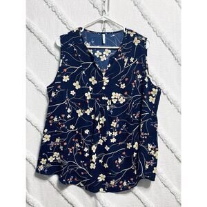 Aligaduo Summer Women’s V-neck Tunic Shirt Navy Floral 2XL